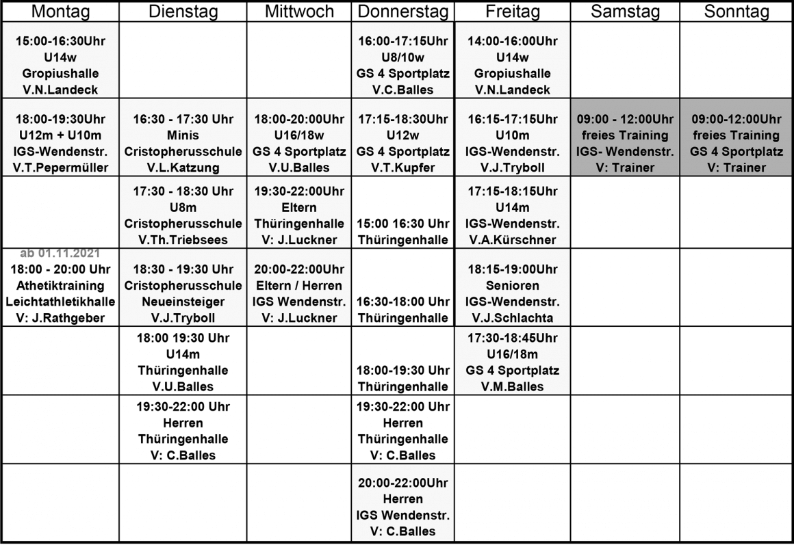 Trainingsplan Hallensaison 2021/2022