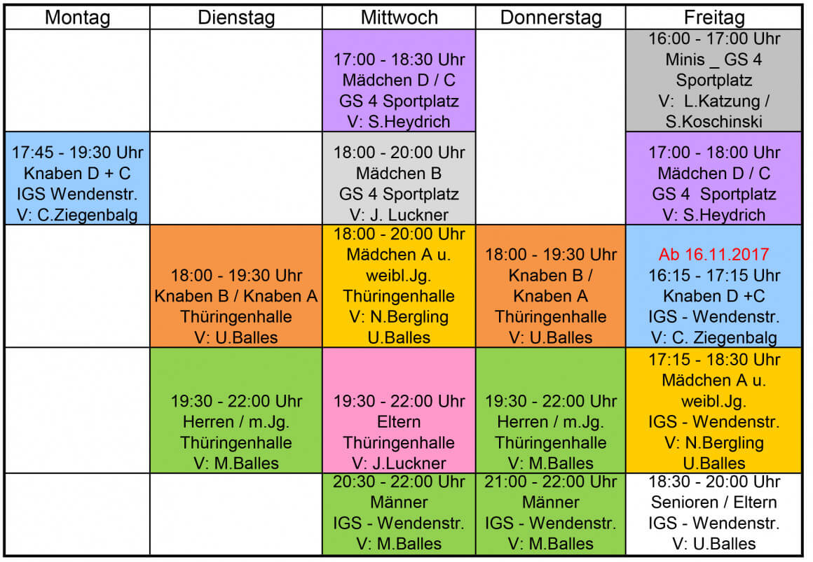 Trainingsplan Hallensaison 2017/2018